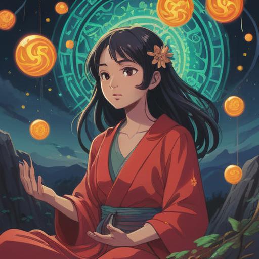 A mystical depiction of clairvoyance, spiritual energy visualization, an ethereal figure meditating surrounded by swirling lights, vibrant orbs representing different emotions, a serene landscape with a glowing aura, intricate details showcasing the connection between the physical and spiritual realms, deep colors, dreamlike atmosphere, 4k