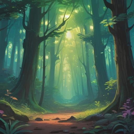 A tranquil scene depicting a serene forest, bell-like sounds echoing through the air, ethereal light filtering through the trees, a sense of awareness and mindfulness, spiritual symbols subtly integrated into the environment, gentle breeze causing leaves to rustle, inviting atmosphere, clear focus on nature's beauty, 4k