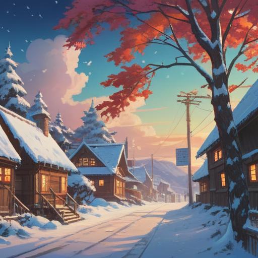 A serene winter scene, gusts of cold wind rustling through snow-covered trees, a glimmering lucky item shimmering in the foreground, delicate frost patterns on the ground, soft light filtering through clouds, tranquil atmosphere, the feeling of hope and fortune, 4k