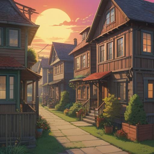 A serene neighborhood scene depicting a family joyfully moving into a new home, light shining through the windows, boxes scattered around the yard, cheerful atmosphere, flowers blooming along the pathway, a sense of new beginnings, positive energy radiating from the surroundings, spiritual symbolism of growth and change, 4k