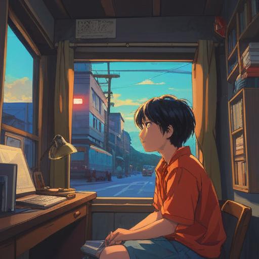 A serene and thoughtful scene depicting a person observing a moving truck outside their window, subtle but noticeable signs in the environment like a feather floating in the air, a butterfly resting nearby, a distant rainbow in the sky, an atmosphere of heightened intuition, emotional expressions reflecting contemplation, mystical elements harmoniously integrated, a peaceful neighborhood setting, 4k