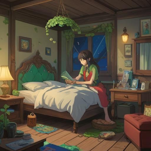 A serene scene depicting a bedside farewell, lucky items like a four-leaf clover and a lucky charm bracelet on a table, soft light filtering through a window, gentle expressions of family members, emotional atmosphere, warm colors, 4k
