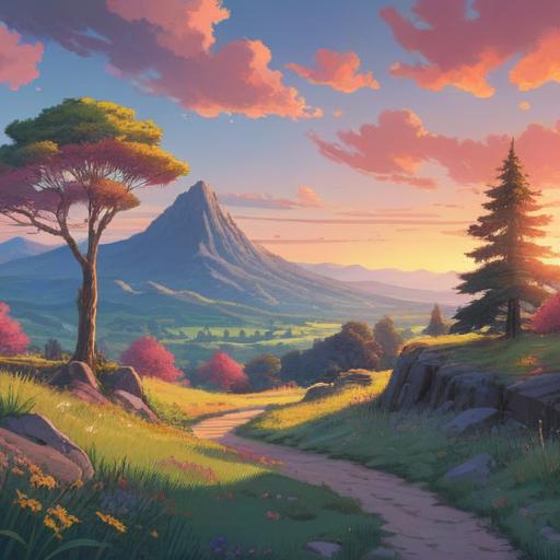 A serene and tranquil scene, soft pastel colors, a peaceful landscape with gentle hills, ethereal light shining through the trees, a meditative figure sitting quietly, surrounded by nature, symbols of spiritual awakening like floating orbs of light, a gentle breeze depicted through soft movement in the grass, harmonious and calming atmosphere, 4k