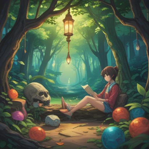 A serene moment depicting a person relaxing in a peaceful environment, surrounded by their lucky items, soft light filtering through trees, gentle breeze, a comforting blanket, a cup of tea, small charms representing good fortune, calming colors, tranquility, harmonious setting, 4k