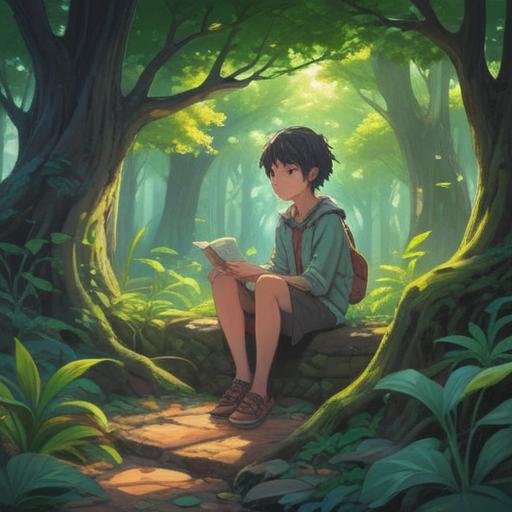 A serene and introspective scene, a person sitting in a peaceful environment, surrounded by gentle nature, soft light filtering through leaves, a feeling of relief and acceptance, symbolic elements representing spiritual growth, a calm expression on the person's face, vibrant colors, a sense of hope and renewal, beautifully detailed background, 4k