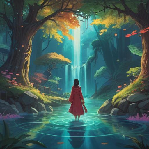 A spiritual warning sign about losing good energy flow, ethereal ambiance, glowing symbols, mystical landscape, gentle rippling water, soft light breaking through trees, serene yet cautionary atmosphere, enchanting colors, 4k