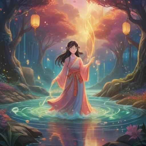 A serene and uplifting spiritual scene, flowing rivers of light, symbols of positivity and abundance, ethereal beings representing good fortune, gentle waves of energy, vibrant colors radiating warmth, harmonious nature surrounding the atmosphere, uplifting clouds in a bright sky, sense of tranquility and peace, 4k