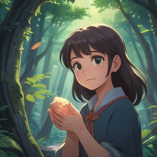 A moment of reflection after saying goodbye to parents, a small, colorful lucky stone in hand, gentle sunlight filtering through trees, serene park setting, thoughtful expression on the character's face, soft focus, peaceful atmosphere, symbolic meaning of hope and protection, 4k