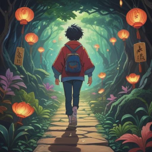 A bright and optimistic scene depicting a person taking a confident step forward on a winding path, surrounded by symbols of good fortune like four-leaf clovers and lucky coins, a vibrant sunrise in the background symbolizing new beginnings, a sense of determination and hope in the air, a whimsical, dreamlike quality, lush greenery around the path, high contrast and vivid colors, 4k