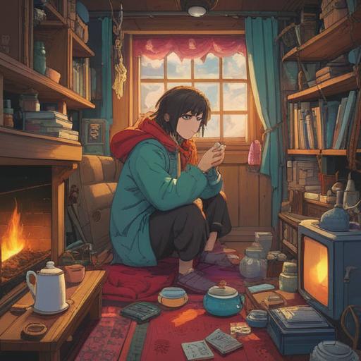 A cozy illustration depicting a traveler feeling unwell at home before a trip, surrounded by essential lucky items, a warm cup of tea, soothing herbal remedies, a travel journal, a soft blanket, an open suitcase with a packed travel gear, bright sunlight pouring in through the window, a sense of hope and comfort, 4k