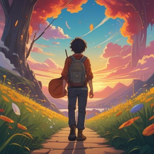 A serene landscape depicting a traveler experiencing intensified warmth from the sun, radiant energy flowing around them, symbolic representations of spiritual awakening, vibrant colors reflecting emotional energy, tranquil environment, mountains in the background, gentle waves of heat rising, soft clouds overhead, harmonious connection with nature, 4k