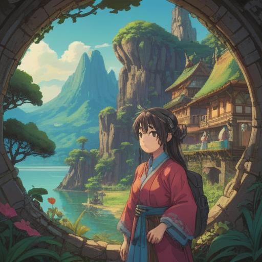 A serene and contemplative scene depicting a traveler at a sacred site, surrounded by nature, symbols of femininity and cycles, peaceful atmosphere, soft light filtering through trees, reflecting on personal journeys, harmonious connection between travel and self-discovery, subtle spiritual elements, 4k