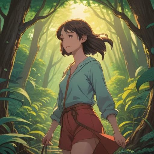 A serene illustration depicting a woman on a scenic journey, surrounded by nature's beauty, soft sunlight filtering through trees, a peaceful expression reflecting inner harmony, symbols of spirituality intertwined with travel elements, vibrant landscapes, gentle waves of energy, uplifting atmosphere, 4k