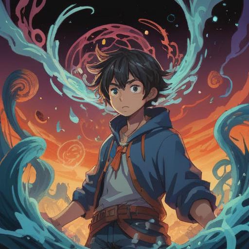 An illustration depicting a person surrounded by swirling mystical symbols, worried expression, ethereal glow, shadowy figures in the background representing obstacles, vivid colors contrasting with dark clouds, spiritual energy emanating from the ground, cautionary signs appearing as glowing shapes, atmospheric details of a stormy sky, 4k