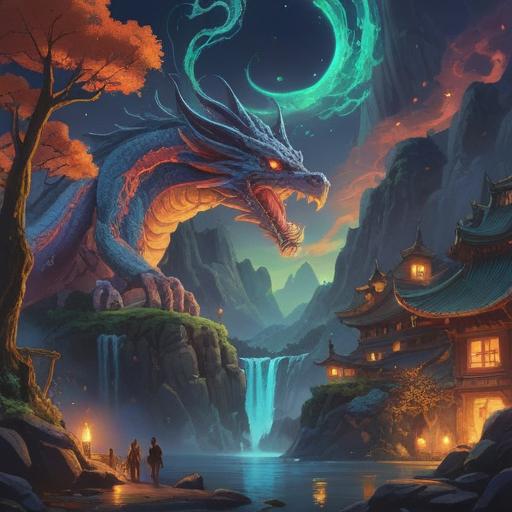 A mystical landscape with a flowing dragon vein, vibrant energy currents visible in the air, shimmering lights indicating spiritual signs, serene nature surroundings, ethereal atmosphere, soft mist swirling around ancient trees, gentle hills in the background, deep connection to earth and spirit, 4k