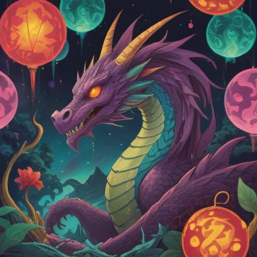 A captivating illustration of a dragon spirit representing auspicious signs, vibrant colors, mystical atmosphere, celestial background with floating orbs of light, intricate details on the dragon's scales, symbols of prosperity and positivity around, serene and magical setting, harmonious energy flow, 4k