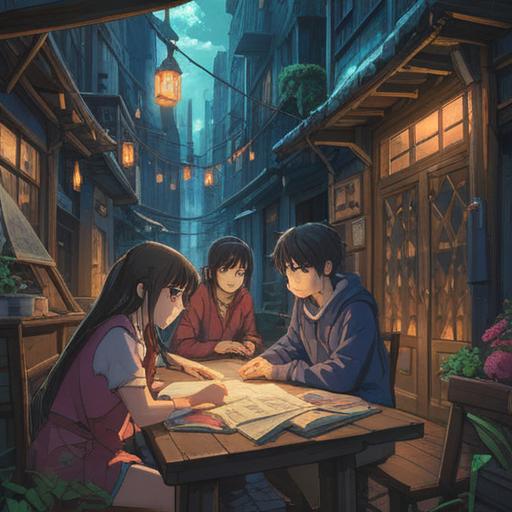 A visually coherent representation of various information being compiled, papers and digital documents being organized, a diverse group of people collaborating and discussing around a table, colorful sticky notes scattered, vibrant office environment, warm and inviting atmosphere, well-lit workspace, teamwork dynamics, 4k