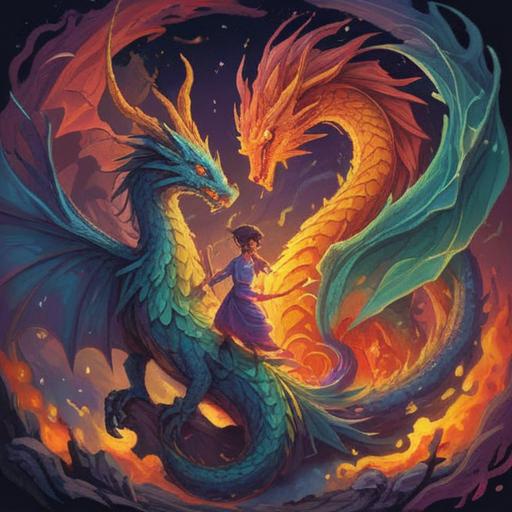 A spiritual illustration featuring a dragon and phoenix intertwined in a harmonious dance, vibrant colors symbolizing balance, mystical aura surrounding them, intricate patterns representing luck and prosperity, serene landscape background with clouds and mountains, ethereal light illuminating the scene, conveying positive energy and unity, 4k