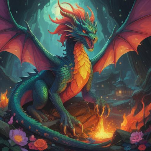 A mystical scene depicting a dragon and phoenix intertwined, surrounded by various lucky charms symbolizing deep connections, vibrant colors, intricate details, a serene backdrop of mountains and clouds, an atmosphere of harmony and fortune, inspiring character designs, 4k