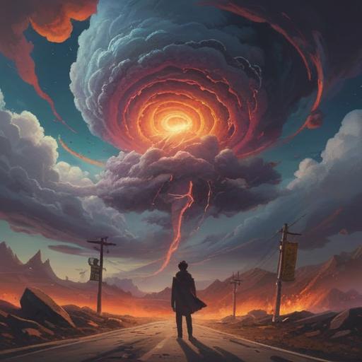 A dramatic scene featuring a tornado-like cloud formation, symbolizing spiritual good omens, vibrant colors highlighting the swirling patterns of the clouds, a serene landscape beneath, rays of sunlight breaking through, an ethereal atmosphere filled with hope and positivity, mystical elements subtly integrated, 4k