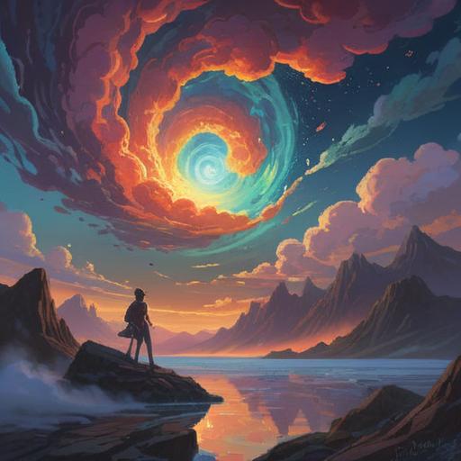 A whirlwind of clouds, mystical energy, swirling shapes, ethereal light, spiritual symbolism, nature's power, dynamic movement, deep colors, tranquil yet intense atmosphere, 4k