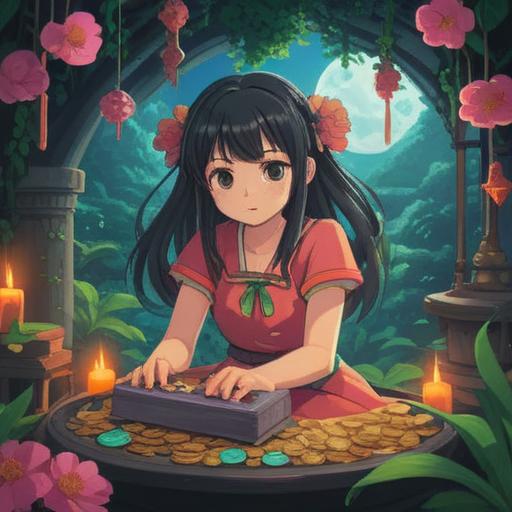 A serene and uplifting visualization of methods to enhance fortune, vibrant symbols of prosperity like coins and lucky charms, a tranquil environment with blooming flowers and gentle sunlight, peaceful individuals engaged in meditative practices, inviting energy, harmonious colors, 4k