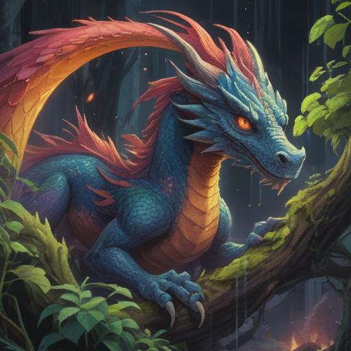 A mystical scene depicting a dragon's offspring appearing, vibrant energy in the air, ethereal glow surrounding the creature, subtle spiritual symbols in the background, nature awakening, an atmosphere of ancient wisdom, guardian spirits watching over, serene yet powerful presence, 4k