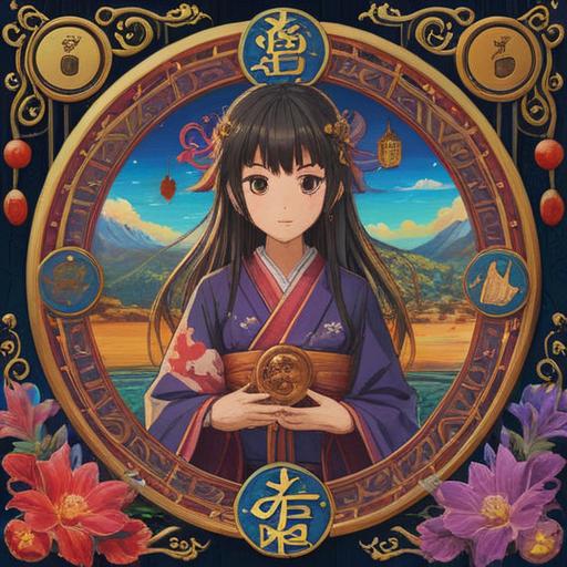 A traditional Japanese amulet symbolizing good fortune during times of isolation, intricate designs, vibrant colors, surrounded by symbols of protection and luck, serene atmosphere, delicate patterns, cultural significance, 4k