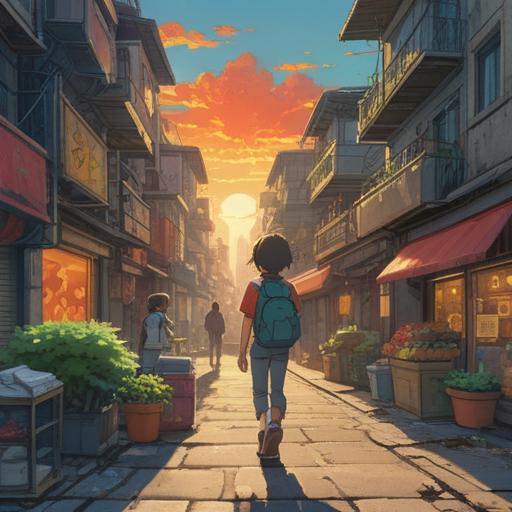 A vibrant scene depicting a hopeful future, bright sun shining over a modern cityscape, people preparing for a new day with optimism, children playing in the park, innovative technology in the background, lush greenery, cheerful expressions, warm and inviting colors, dynamic composition, 4k