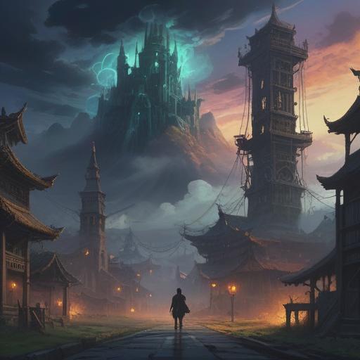 A mystical scene depicting a crossroads, ethereal fog swirling around, symbolic elements like broken chains and heavy clouds overhead, a faint glow illuminating hidden messages, spiritual guides watching over, an atmosphere of introspection and uncertainty, evocative imagery representing emotional struggle, 4k