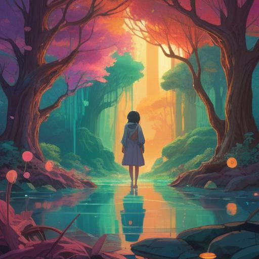 A surreal dreamscape, vibrant colors, symbolic imagery, ethereal figures exploring subconscious thoughts, floating objects representing insight, tranquil atmosphere, soft light illuminating paths of self-discovery, intricate details, fantasy elements, imaginative scene, 4k