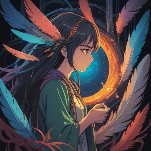 A mystical illustration featuring symbolic signs of spiritual guidance, a person contemplating love and relationships, ethereal light surrounding them, elements like feathers and hearts representing intuition and connection, serene nature background with soft colors, reflective mood, 4k