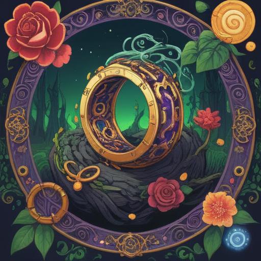 A vibrant illustration of a lucky charm symbolizing the fortunes of divorce and reconciliation, featuring intertwined rings representing unity and separation, a vivid color palette, intricate patterns of hope and renewal, surrounded by nature elements like blooming flowers and a sunny sky, capturing the essence of transformation and new beginnings, 4k