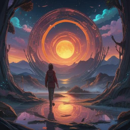 A cosmic scene depicting the spiritual meaning of destiny in divorce, ethereal symbols representing fate and choices, contrasting emotions of sadness and liberation, celestial background with stars and galaxies, light beams signifying transformation, two silhouetted figures facing away from each other, harmonious color palette reflecting sorrow and hope, 4k