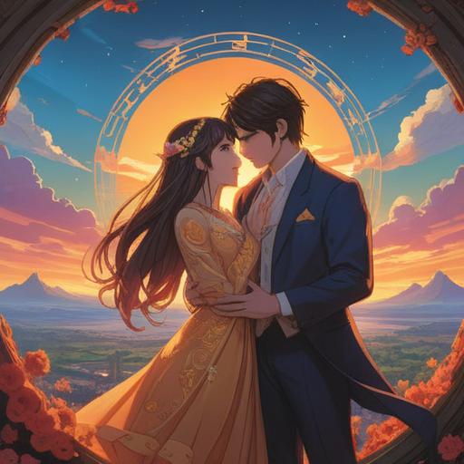 A powerful spiritual illustration symbolizing destiny, a beautiful sunrise representing new beginnings, intertwined rings representing the connection and release of marriage, radiant light shining through clouds, ethereal elements like doves and stars, serene landscape reflecting peace and hope, vibrant colors, high emotional impact, 4k