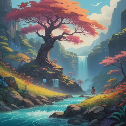 A serene landscape representing spiritual detachment, calming colors, ethereal light, symbols of growth and transformation, flowing water symbolizing change, gentle breeze through trees, vibrant butterflies as messengers, harmonious nature elements, peaceful atmosphere, spiritual awakening, 4k