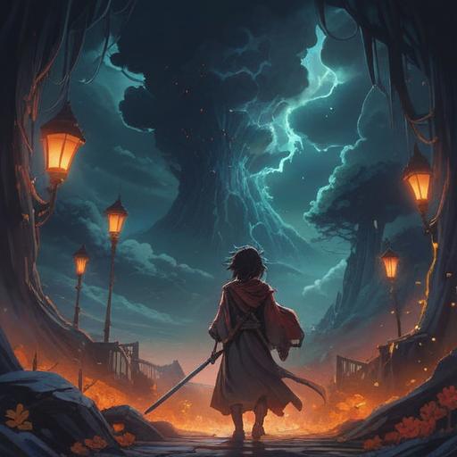 A mystical illustration representing the spiritual meaning of betrayal, a shadowy figure emerging from a vibrant landscape, ethereal lights and dark clouds contrasting, a broken heart symbolizing trust, intricate patterns surrounding the figure, a sense of both pain and enlightenment, soft glow illuminating the shadows, 4k