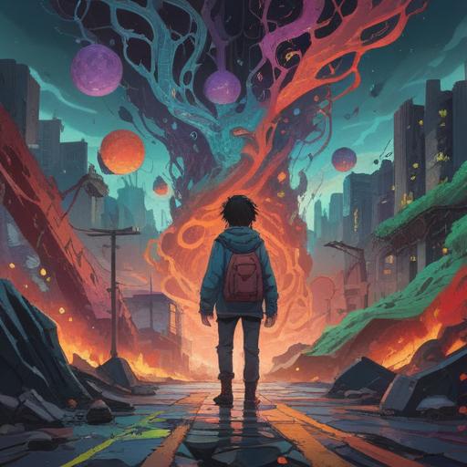 A surreal illustration depicting the spiritual significance of irrationality, a person standing at the crossroads of chaos and clarity, abstract symbols representing confusion and enlightenment, ethereal light illuminating the path, deep emotions portrayed through facial expressions, elements of nature intertwining with human figures, harmonious yet chaotic composition, vibrant colors blending together, dreamlike atmosphere, 4k