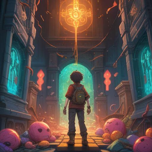 A vibrant illustration of a character holding a lucky charm, surrounded by obstacles represented as towering walls, a bright light breaking through, symbolizing hope and perseverance, whimsical elements like four-leaf clovers and shooting stars, dynamic pose, inspiring atmosphere, magical realism, detailed expressions, 4k