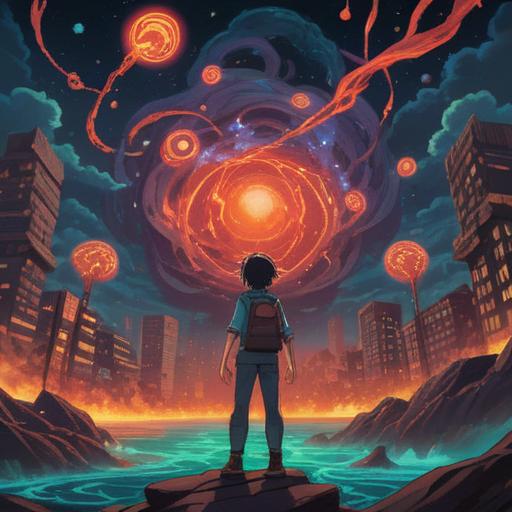 A person experiencing frustration in a chaotic environment, surrounded by swirling energy, glowing symbols of spiritual warnings, facial expression of bewilderment, ethereal patterns suggesting heightened intuition, contrasting darkness and light, dreamlike atmosphere, 4k