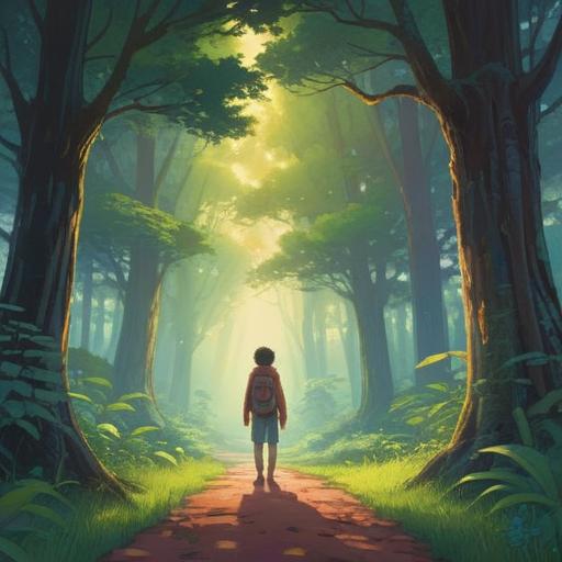 A serene landscape illustrating a journey of acceptance, a person standing at a crossroads, contemplating the path ahead, soft sunlight filtering through trees, gentle stream flowing nearby, symbolic representation of inner peace and resilience, emotional depth, overcoming hardships, vivid colors, tranquil atmosphere, inspiring scene, 4k