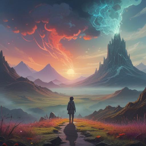 A surreal digital artwork, depicting a lone figure standing in a vast, empty landscape, ethereal mist swirling around, symbols of spiritual awareness floating above, soft glowing lights representing unseen energies, an overwhelming sense of isolation, vibrant yet haunting colors, conveying a message of introspection, clarity and insight, 4k