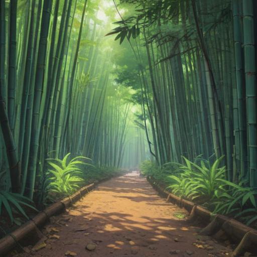 A serene illustration of a tranquil Arashiyama landscape, featuring a bamboo grove with soft sunlight filtering through the leaves, a winding path leading to the iconic Togetsukyo Bridge, a subtle hint of cherry blossoms in the background, a decorative lucky charm held in hand, joyful and hopeful atmosphere, intricate details of nature, 4k