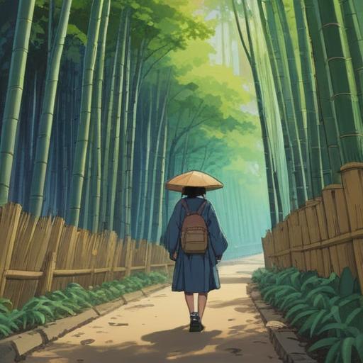 A heartfelt illustration of a keepsake representing a visit to Arashiyama, featuring a scenic view of the iconic bamboo groves, a tranquil river in the background, traditional Japanese elements like cherry blossoms and a wooden bridge, capturing feelings of nostalgia and serenity, beautifully detailed, warm color palette, 4k