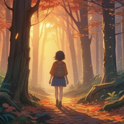 A serene scene depicting a person looking around anxiously after losing something, gentle breeze rustling leaves, subtle light beams filtering through trees, a shadowy presence hinting at spiritual guidance, animals observing curiously, mystical symbols faintly glowing in the air, calm yet alert expression, 4k