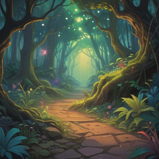 A serene and mystical scene, depicting a gentle breeze blowing through a tranquil forest, fallen items scattered along the path, glowing light illuminating the objects, symbols of good fortune and spiritual awakening, ethereal atmosphere, soft and inviting colors, nature's harmony, 4k