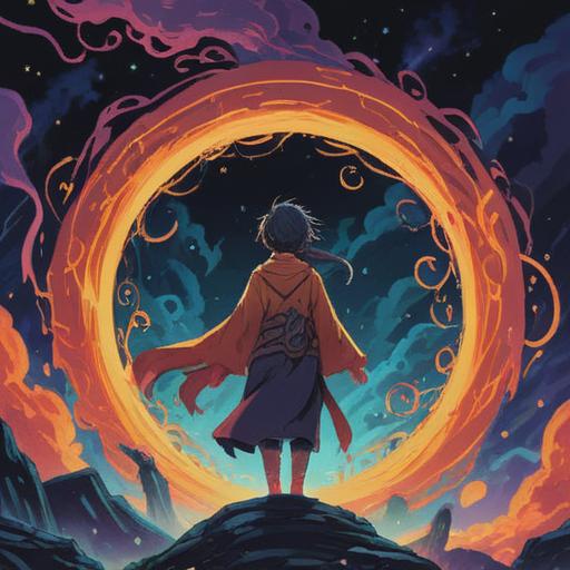 A spiritually restless person, surrounded by swirling energies, vibrant auras, deep contemplation, contrasting calmness and chaos, ethereal light, introspective ambiance, mystical symbols, nature elements, surreal landscape, 4k