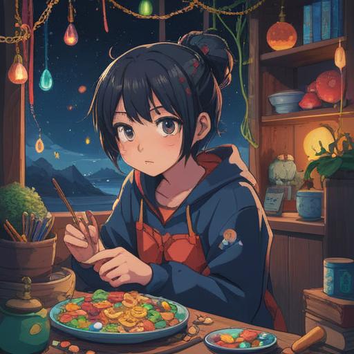 A person with anxious energy, surrounded by various lucky charms, vibrant colors, a feeling of hope and transformation, a serene environment, uplifting elements like four-leaf clovers and good luck cats, expressions of relief and joy, 4k