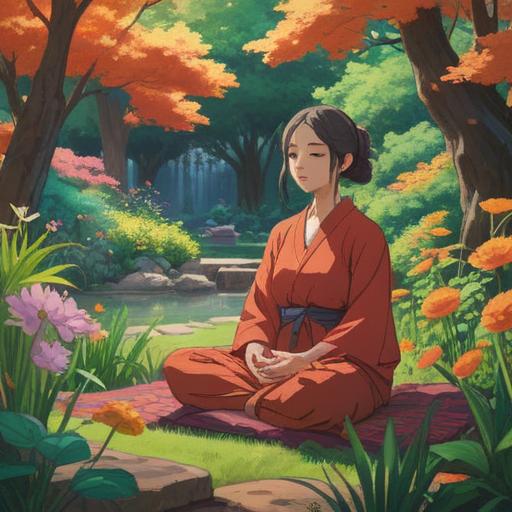 A serene scene depicting a person meditating in a tranquil garden, surrounded by blooming flowers and gentle sunlight, a sense of calm and openness, symbolic gestures indicating readiness to receive luck and blessings, peaceful expression reflecting inner harmony, vibrant colors, soft natural light, inviting atmosphere, rich details in the environment, 4k