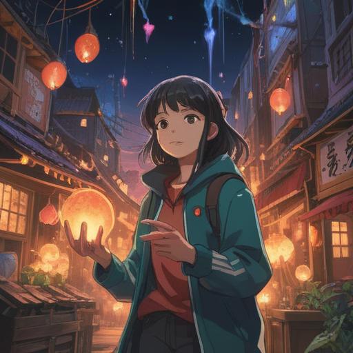 A mystical scene depicting a person joyfully delivering a lost item, surrounded by ethereal lights, symbolic omens in the air, subtle signs like feathers and sparkles, a serene expression on their face, enchanted forest background, soft glowing colors, spiritual atmosphere, 4k